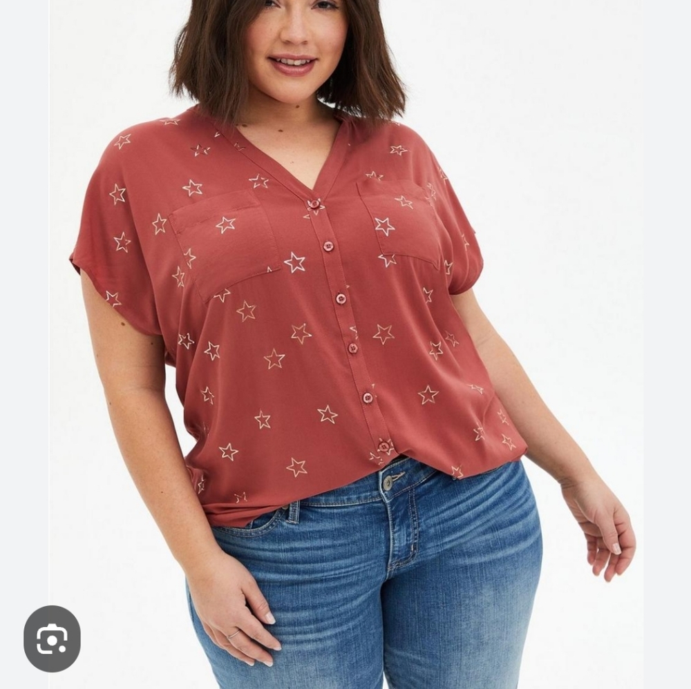Plus size 2X Torrid Challis Dolman Sleeve Top Rust Color Shirt Blouse